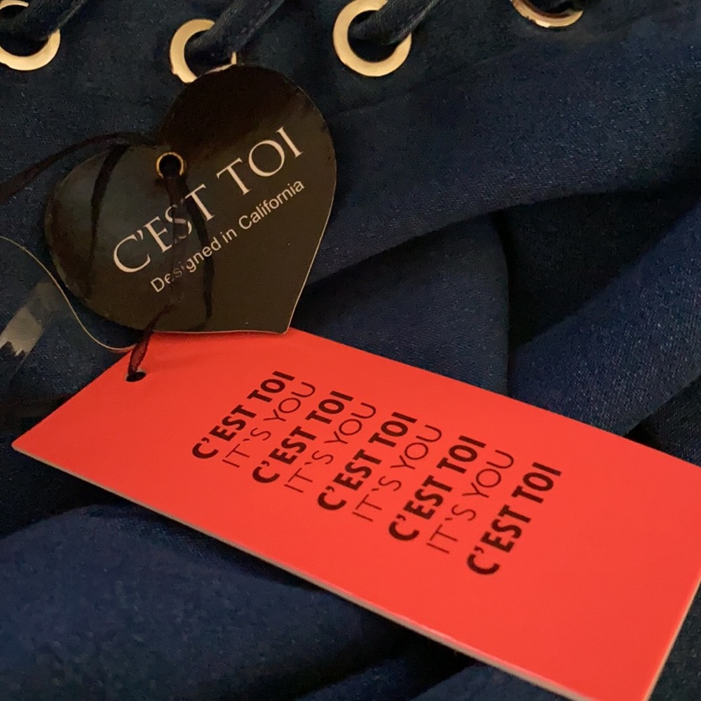 C’est Toi Dark Blue Jean Jumpsuit with Ties - Picture 11 of 12